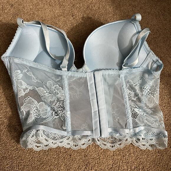 Victoria’s Secret Very Sexy Lace Push-Up Longline Bustier 34A Blue Corset - Picture 9 of 9